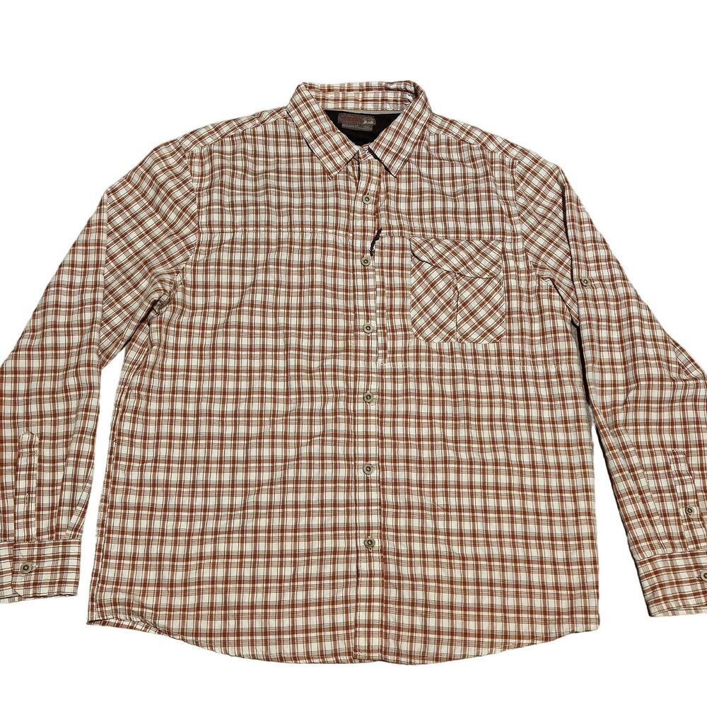 Wrangler Outdoor Men's Red Vented Long Sleeve Button Down Plaid Shirt Size Large